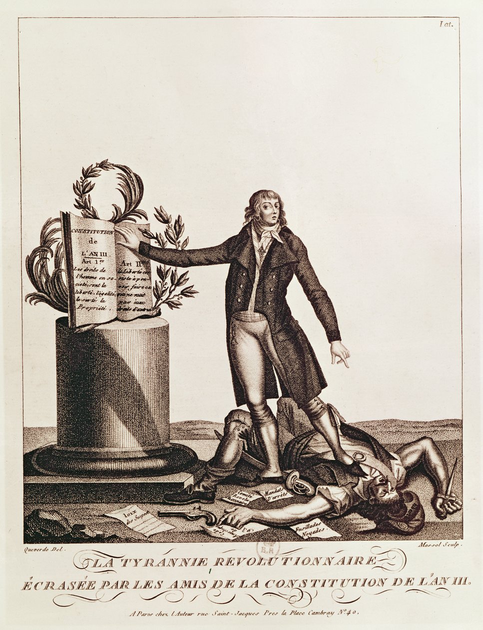 A forradalom zsarnoka, amelyet az An III alkotmányának támogatói zúztak össze (1795. augusztus 25.), Massol metszet alkotó: Francois Maria Isidore Queverdo