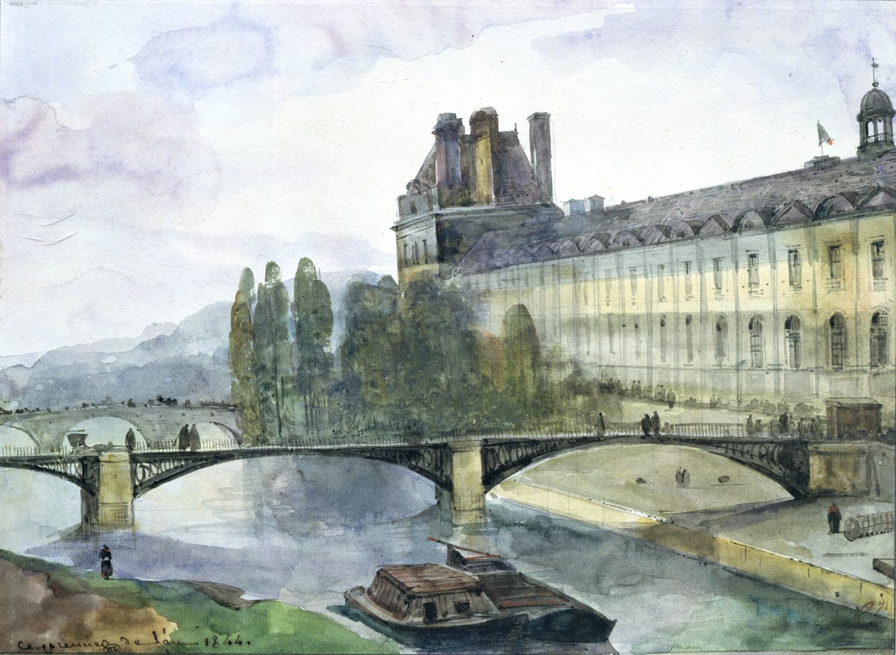 Kilátás a Louvre-i Pavillon de Flore-ra, 1844 (toll, tinta és WC papíron) alkotó: Francois Marius Granet