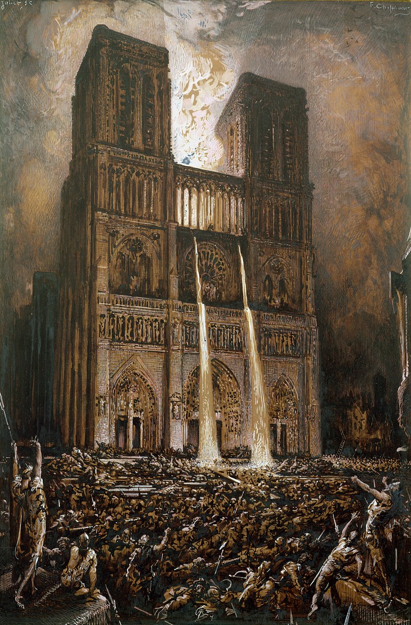 A Notre-Dame-ot ostromló népesség (toll, tinta és gouache papíron) alkotó: Francois Nicolas Chifflart