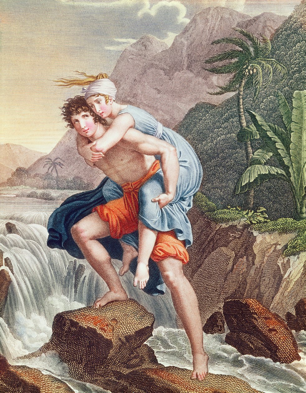 Paul átviszi Virginie-t a folyón, 1805 (színes metszet) alkotó: Francois Pascal Simon Gerard
