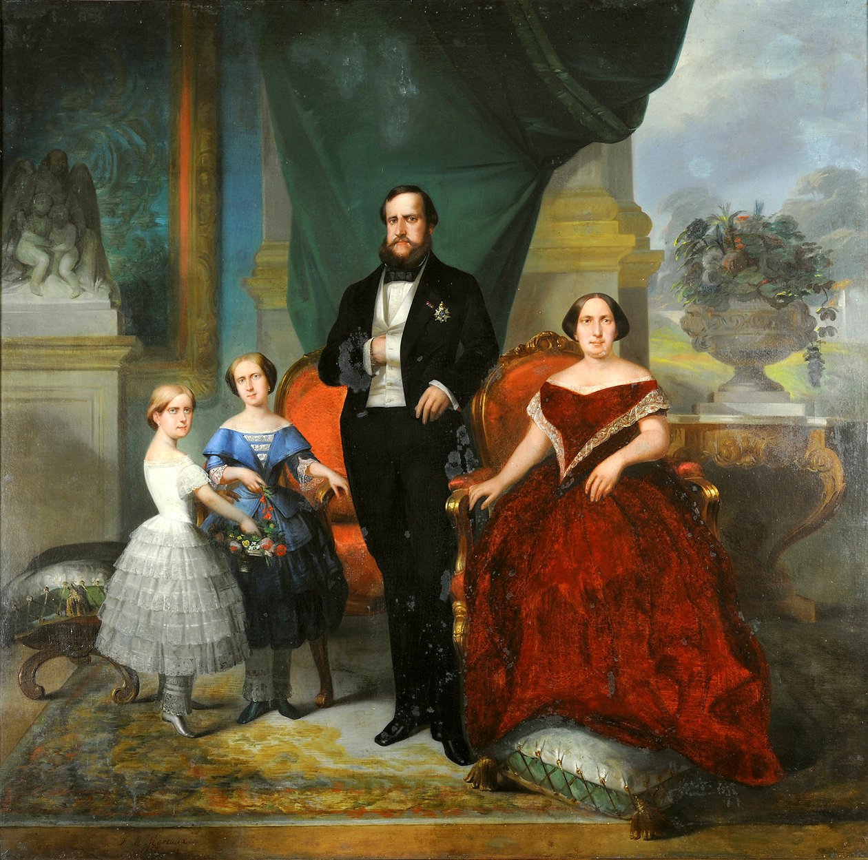 Császári család - Pedro II császár, felesége, Teresa Cristina és lányaik, Isabel és Leopoldina hercegnők alkotó: Francois Rene Moreau