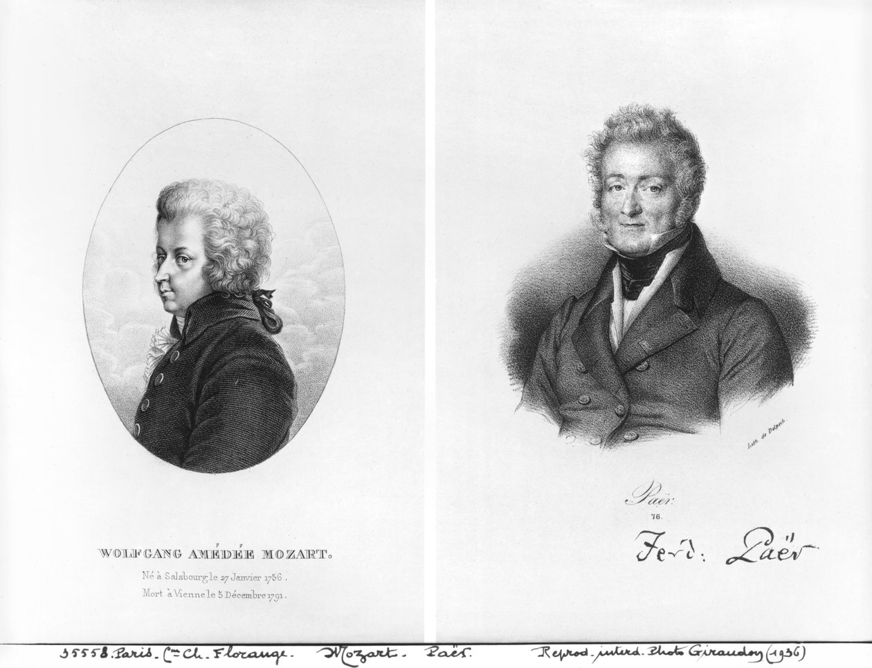 Wolfgang Amedeus Mozart (1756-91) és Ferdinando Paer (1771-1839) alkotó: Francois Seraphin Delpech