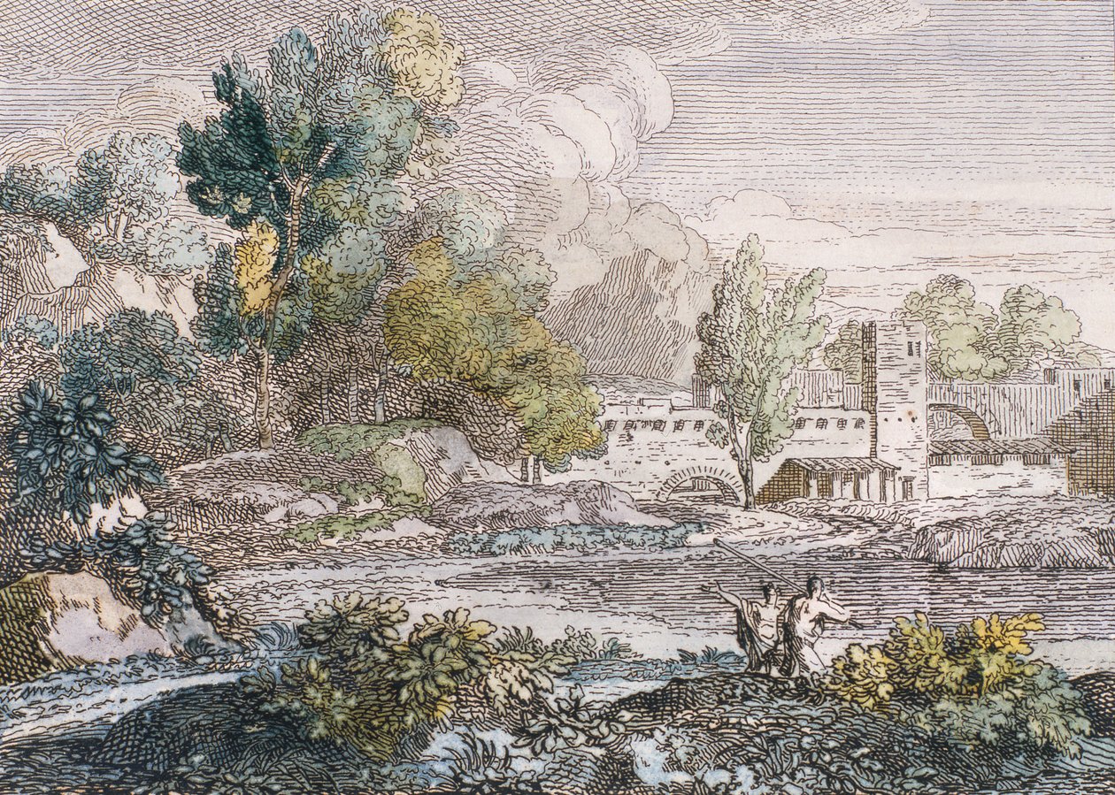 Tájkép, 1807 (a papíron wc-vel kiegészített metszet) alkotó: Francois Xavier Fabre