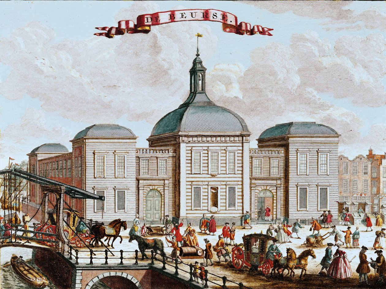 Tőzsde, Amszterdam, 1743 (színes metszet) alkotó: Francois van Bleyswyck