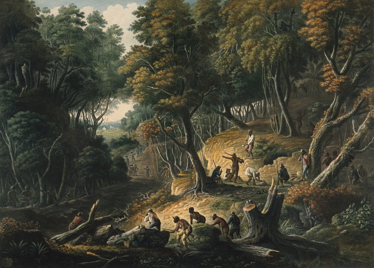 A Maroons lesben a Dromily Estate-en, Trelawney plébániáján, Jamaica, kocsma. 1801 alkotó: Francois Joseph Bourgoin