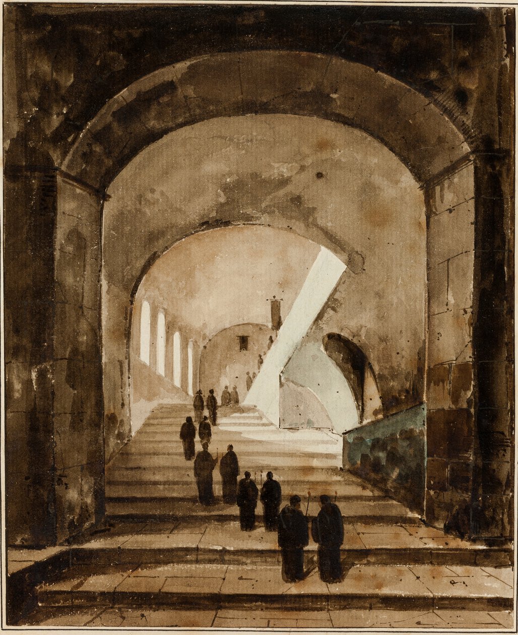 Szerzetesek a Maecenas-villa lépcsőjén, Tivoliban alkotó: Francois-Marius Granet