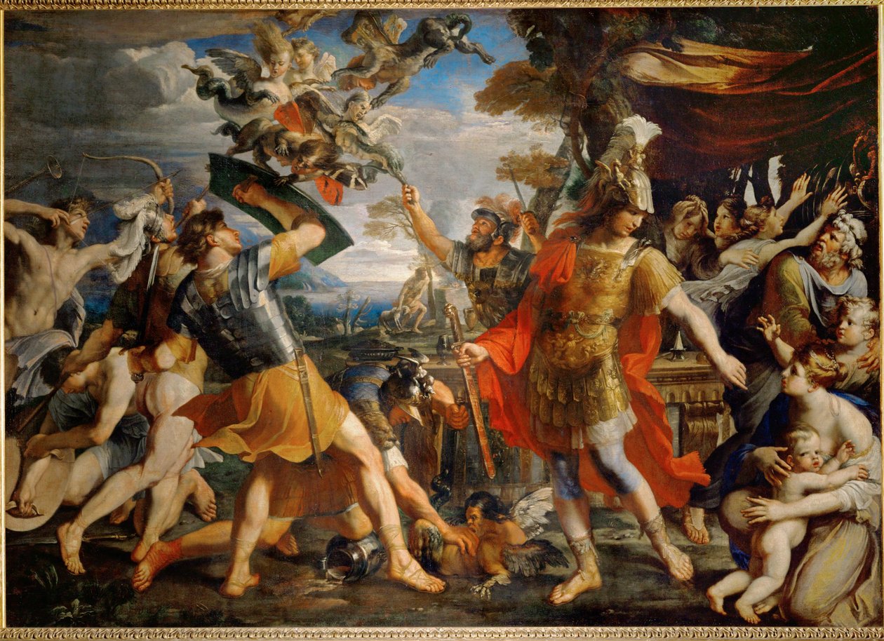 Aeneas és társai harcolnak a hárpiákkal ... alkotó: Francois (1590 1650) (after) Perrier
