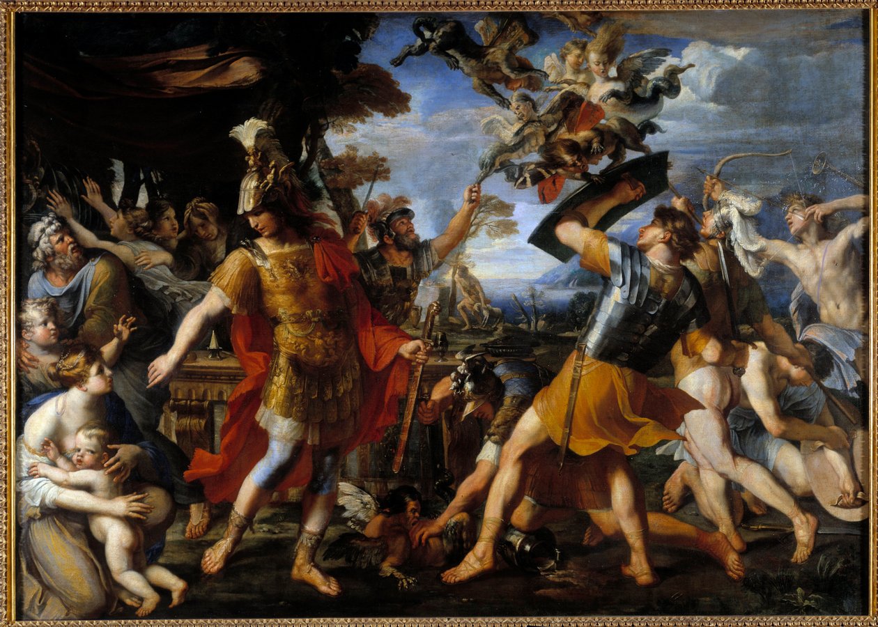 Enee és társai harcolnak a hárpiákkal, Francois Perrier festménye (1590-1650) 1646 V. 1,55x2,18 m alkotó: Francois Perrier