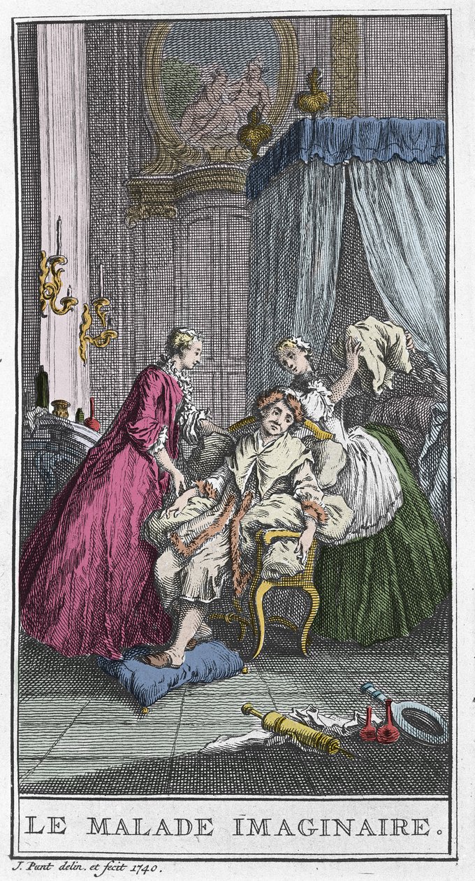 A képzeletbeli beteg. Jean Baptiste Poquelin dit Moliere (1622-1673) színházi darabja. T. de Mare „A képzeletbeli beteg” metszete Boucher nyomán. alkotó: Francois (after) Boucher
