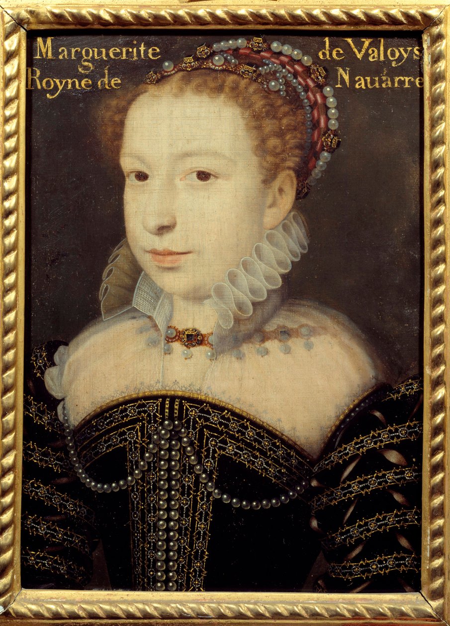 Marguerite de Valois (1553-1615) portréja vagy Francois Clouet Margot királynő festménye (kb. 1515-1572) 16. század V. 0,24 X 0,31 m Chantilly, Musee Conde alkotó: Francois (after) Clouet