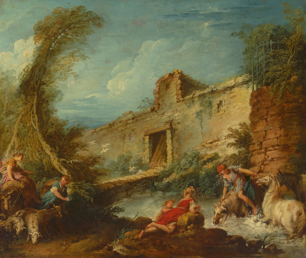A Ford Crossing, 1703-70 körül (olaj, vászon) alkotó: Francois (and studio) Boucher