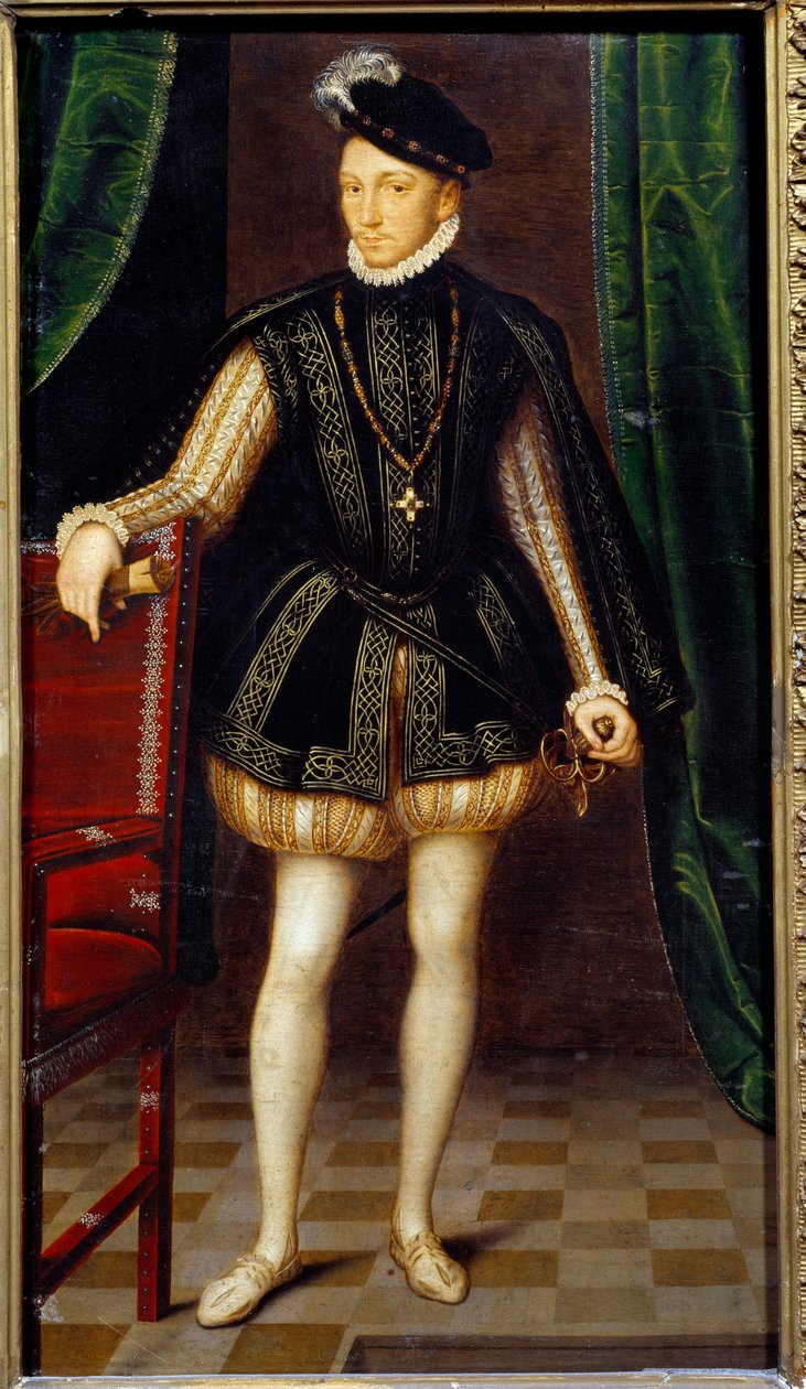 IX. Károly (1550-1574) francia király portréja lábán. Francois Clouet (1515-1572) műhelyének festménye alkotó: Francois (workshop of) Clouet