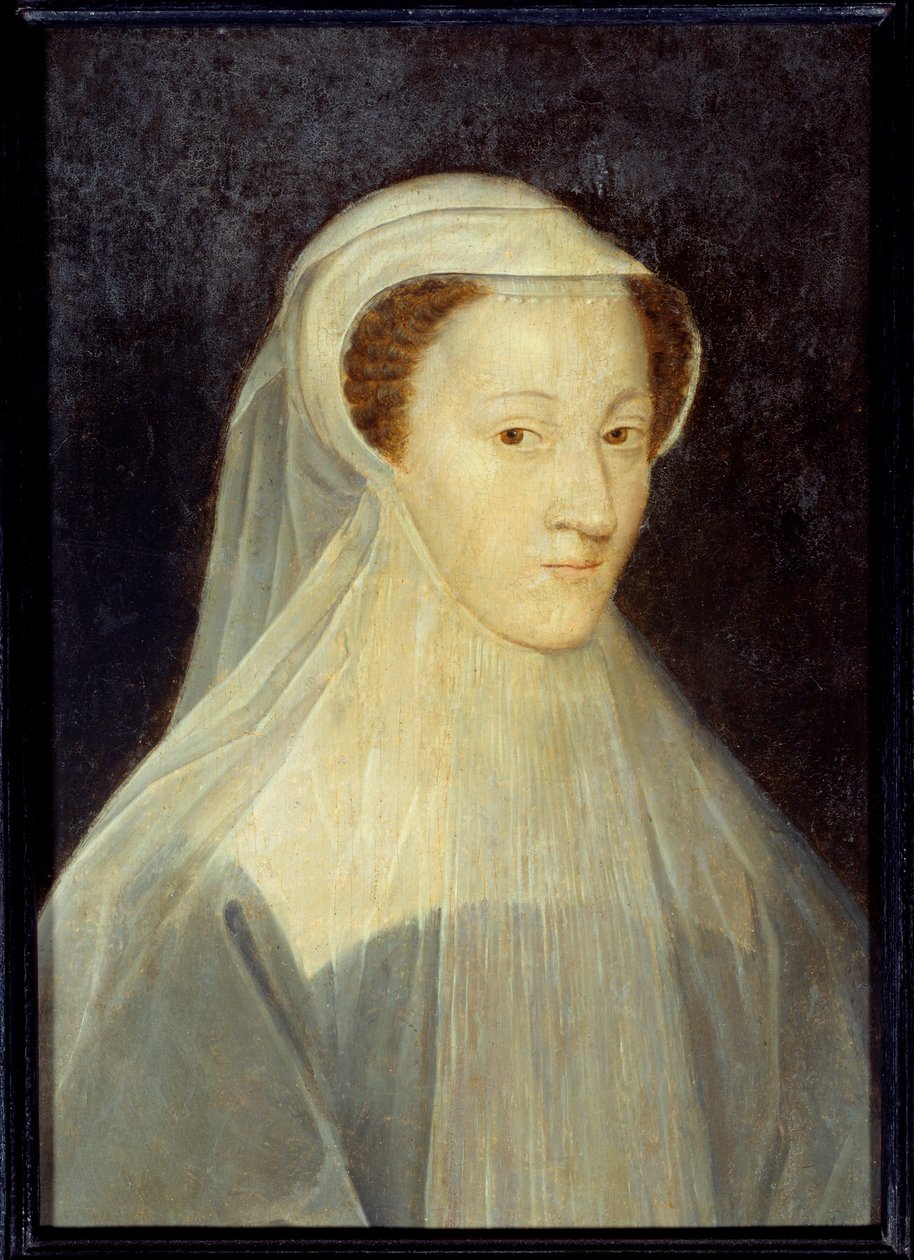 Marie Stuart (1542-1587), francia királynő és skót királynő portréja gyászjelmezben. Francois Clouet (1515-1572) műhelyének festménye, 1560 körül. Olaj, fa. Mérete: 0,37 x 0,26 m. Párizs, Musee Carnavalet – Stuart Mária portréja (1542-1515 alkotó: Francois (workshop of) Clouet