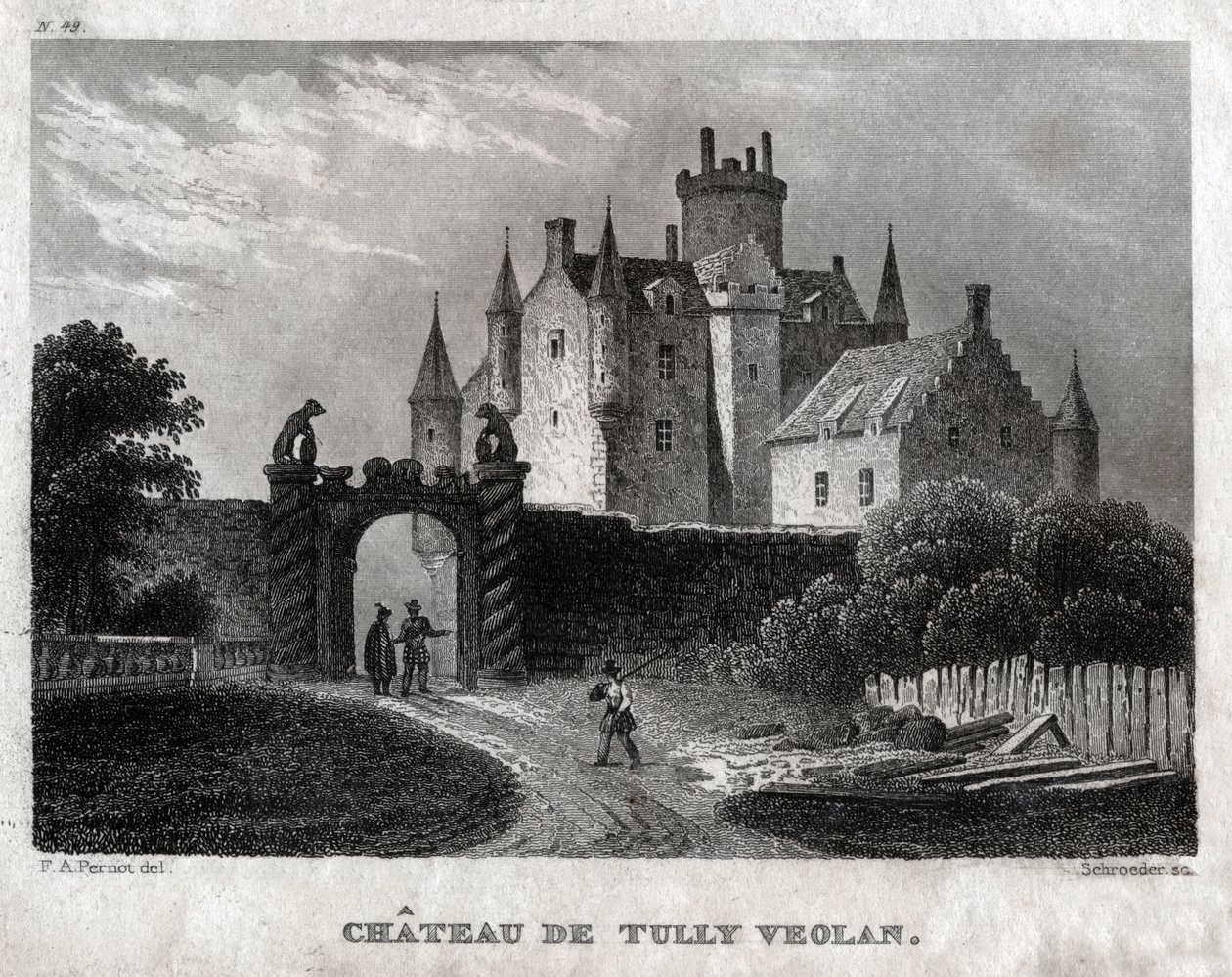 Craighall kastély. (metszet, 1830 körül) alkotó: Francois Alexandre (after) Pernot
