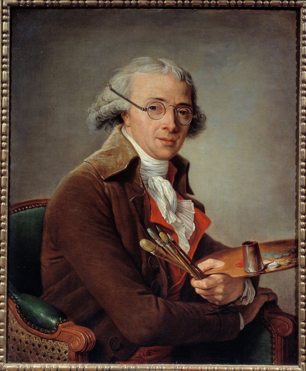 Francois Andre Vincent (1746-1816) festő portréja A művész kezében tartja a palettáját és szemüveget visel. Adelaide Labille Guiard festménye (1749-1803) 18. századi V. 0,73x0,59 m - Francois Andre Vincent (1746-1816) festő portréja. Az artis alkotó: François André Vincent