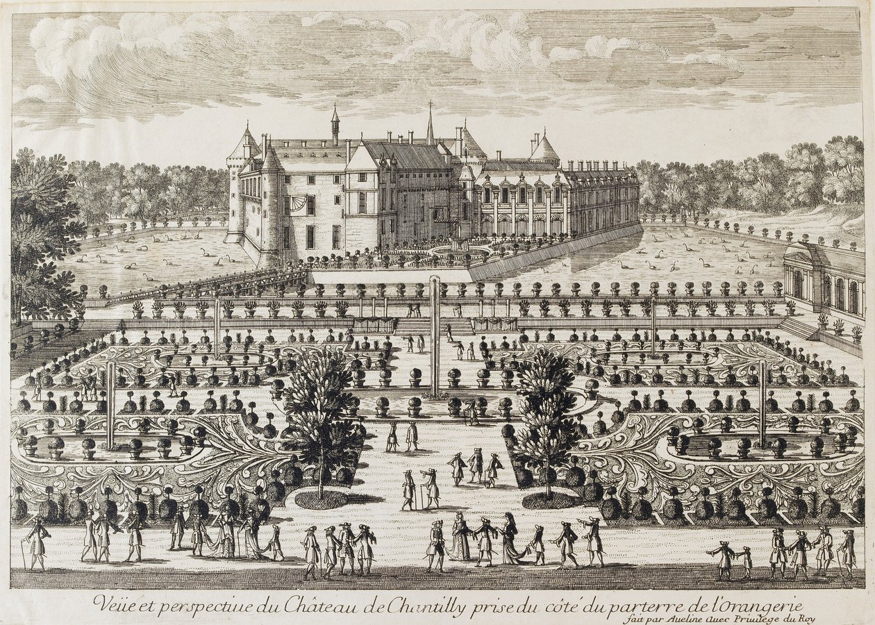 Kilátás a Chateau de Chantilly-re az Orangerie-ből, 18. század közepe alkotó: Francois Antoine Aveline