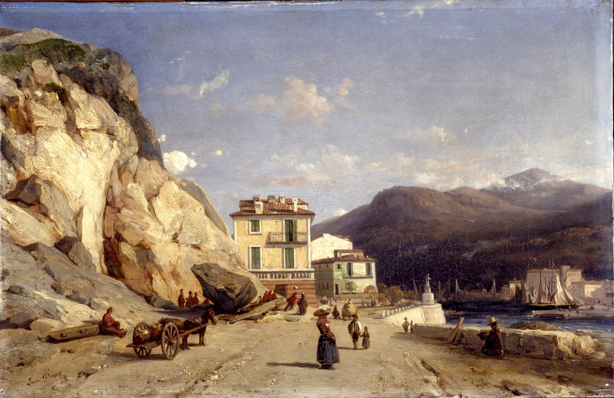 Kilátás a kikötő bejáratára, Nizza (olaj, vászon) alkotó: Francois Antoine Leon Fleury