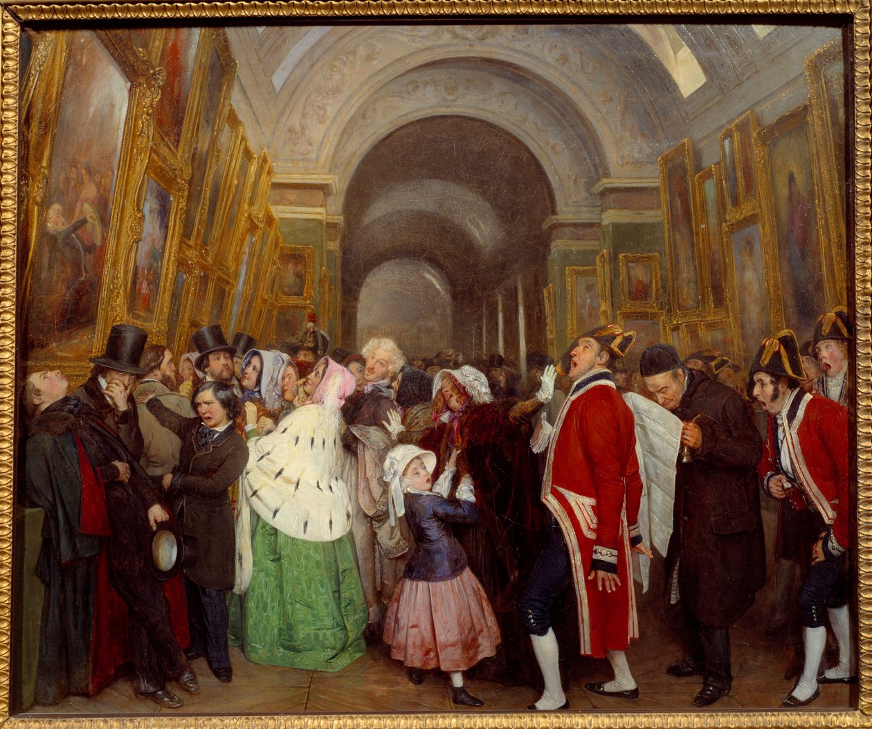 Négy óra a Grande Galerie du Louvre éves festészeti bemutatójának szalonzárásán. Francois Auguste Biard (1798-1882) festménye 1847 V. 0,57x0,67 m alkotó: François Auguste Biard