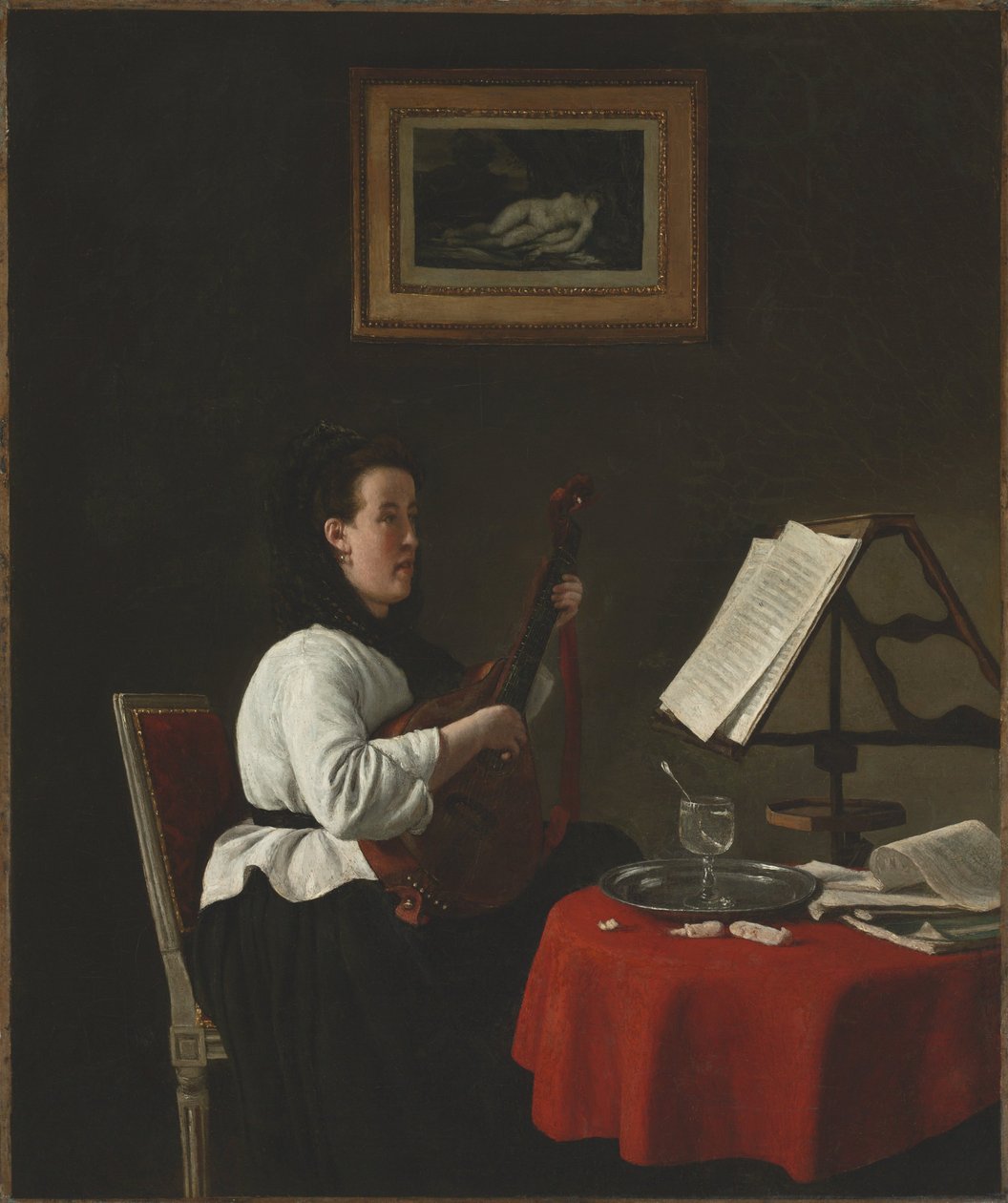 Mandolinos fiatal nő, Louison Köhler portréja, 1873-74 körül (olaj, szövet) alkotó: François Bonvin