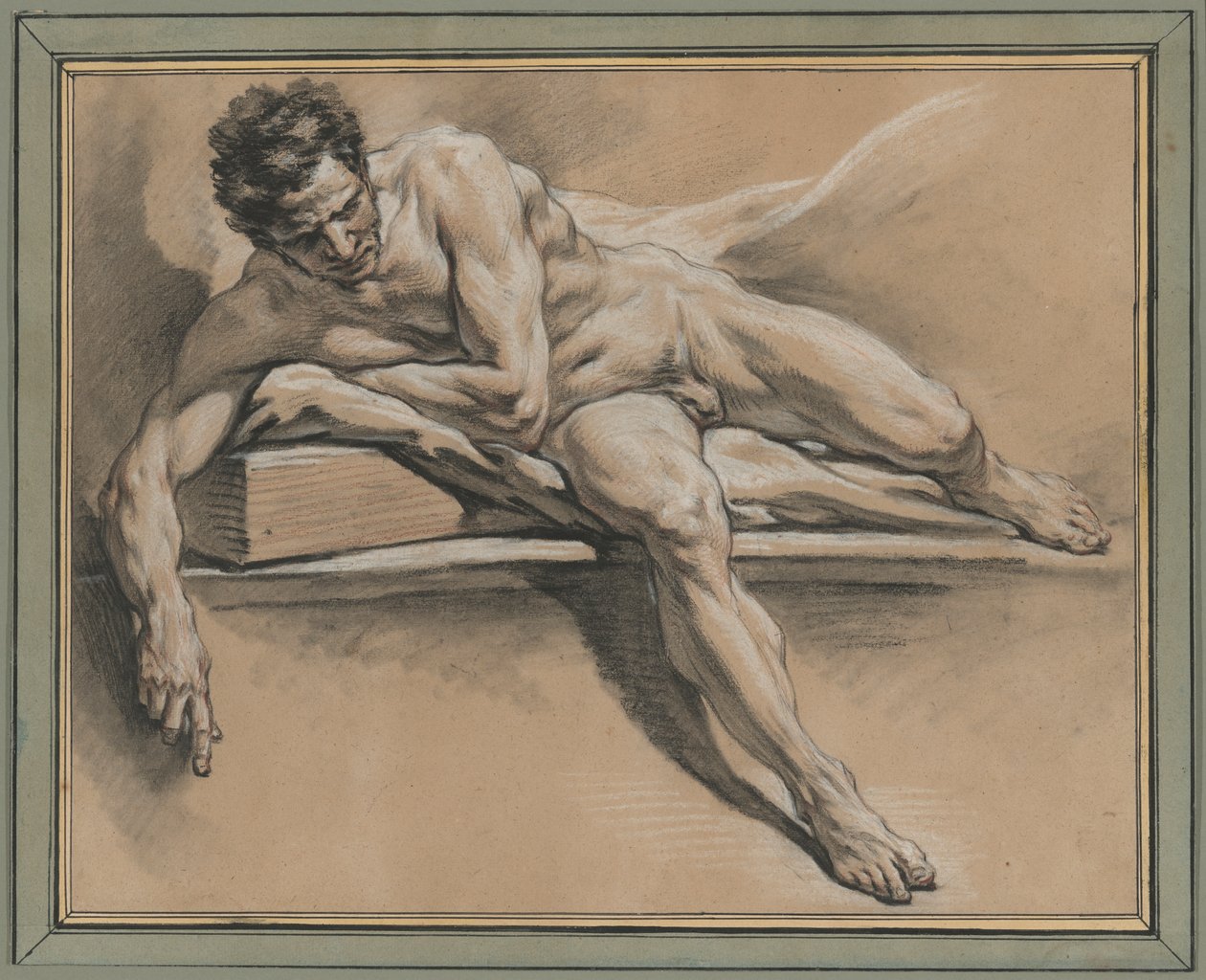 Akadémiai tanulmány egy fekvő férfi aktról alkotó: François Boucher