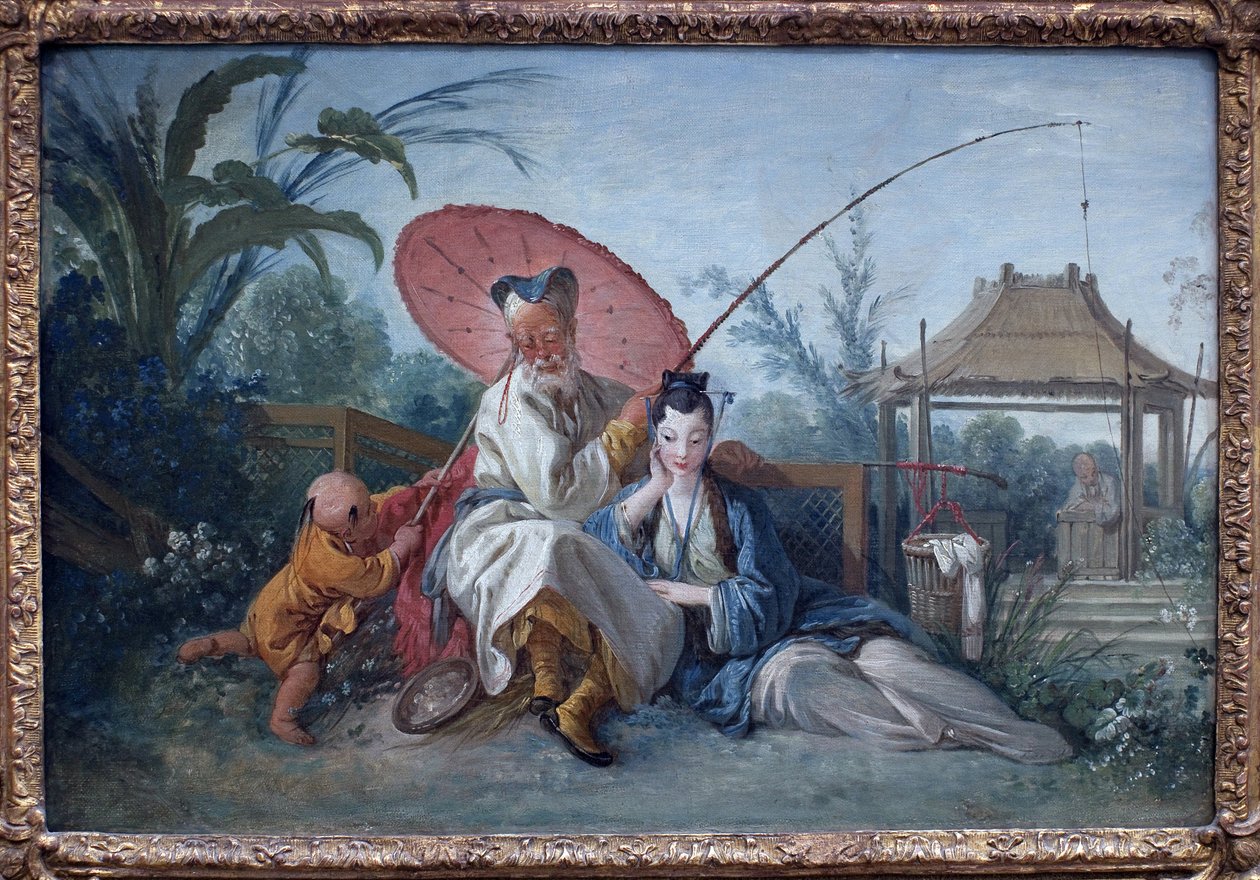 Chinoiserie. Francois Boucher (1703-1770) alkotása, olaj, papír maroufle, vászon, 1750 körül. Art francais 18. század. Rotterdami Szépművészeti Múzeum (Hollandia). alkotó: François Boucher