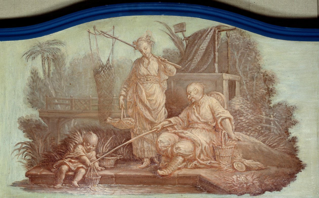 Chinoiserie: halászat jelenete Kínában. Francois Boucher (1703-1770) front de porte rajzai alkotó: François Boucher