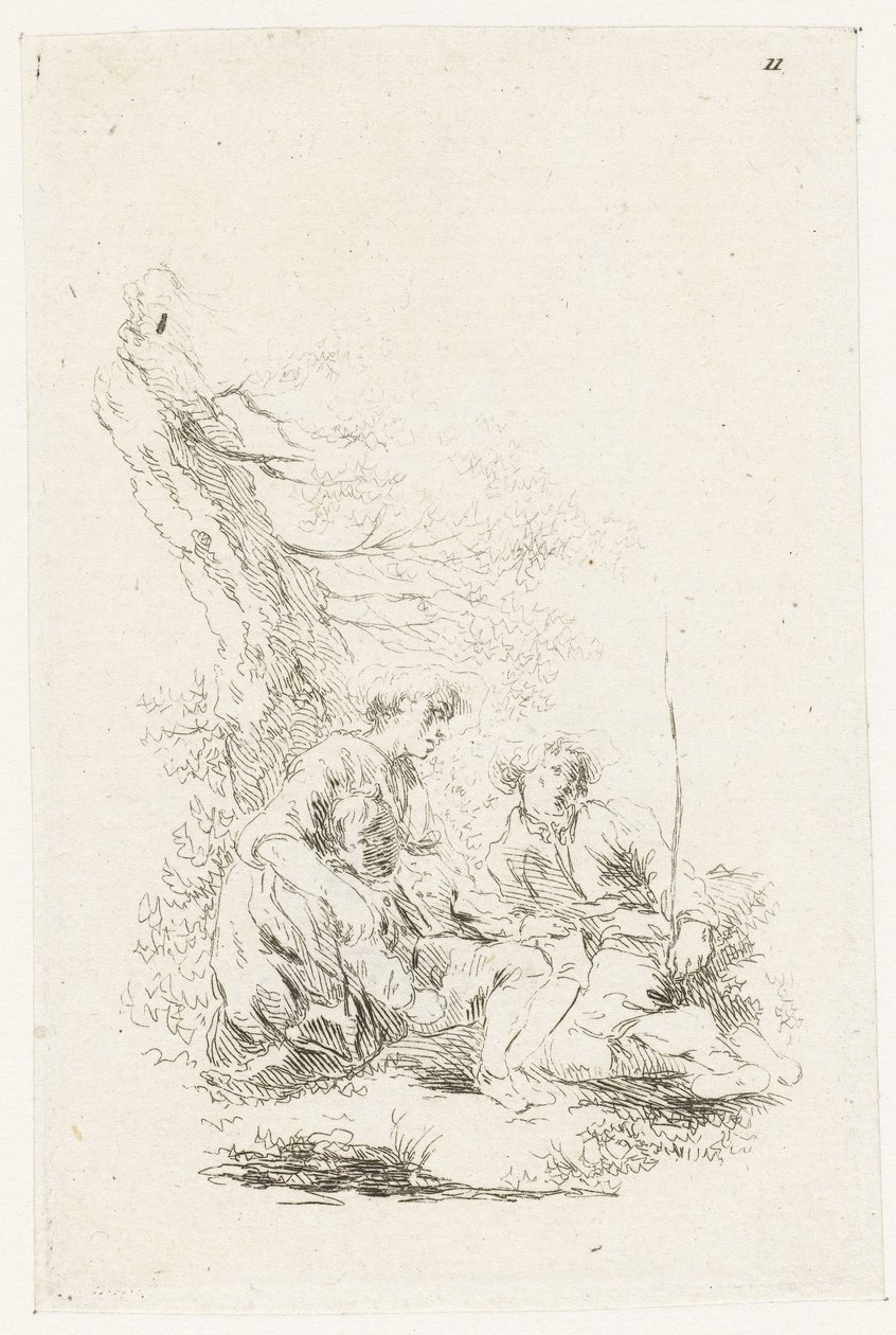 Három ember ül egy fa mellett alkotó: François Boucher