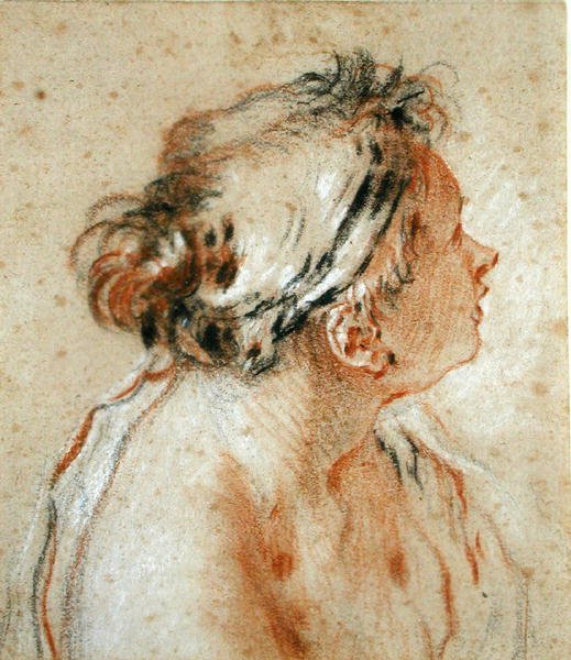 Nimfa feje (fekete, fehér és vörös kréta világosbarna papíron) alkotó: François Boucher