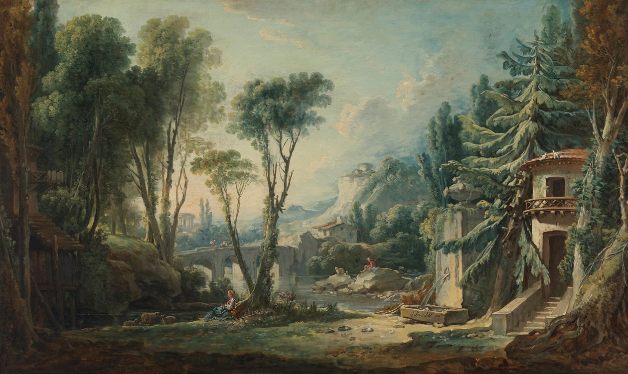 Pásztorkép folyóval alkotó: François Boucher