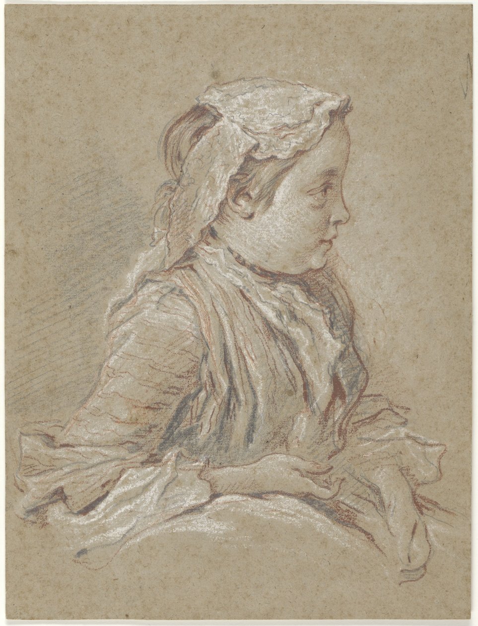 Fiatal nő csipkés sapkával alkotó: François Boucher