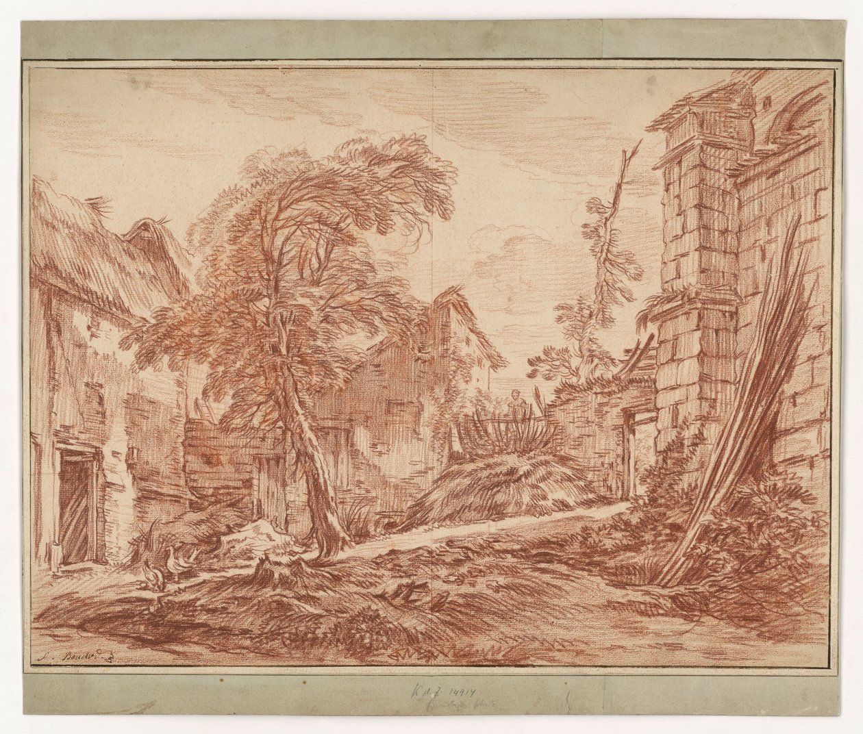 Vidéki táj parasztházzal és romokkal alkotó: François Boucher