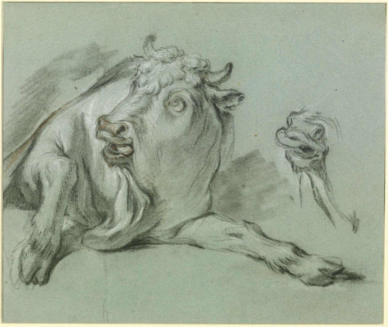 Fekvő bikafigura. Tanulmány a párizsi Louvre-múzeumban található „Európa elrablása” című festményhez alkotó: François Boucher