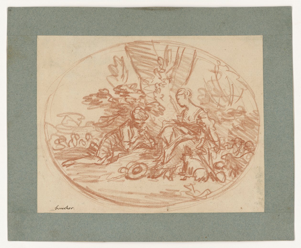 A fák alatt pihenő pár (ellennyomás) alkotó: François Boucher