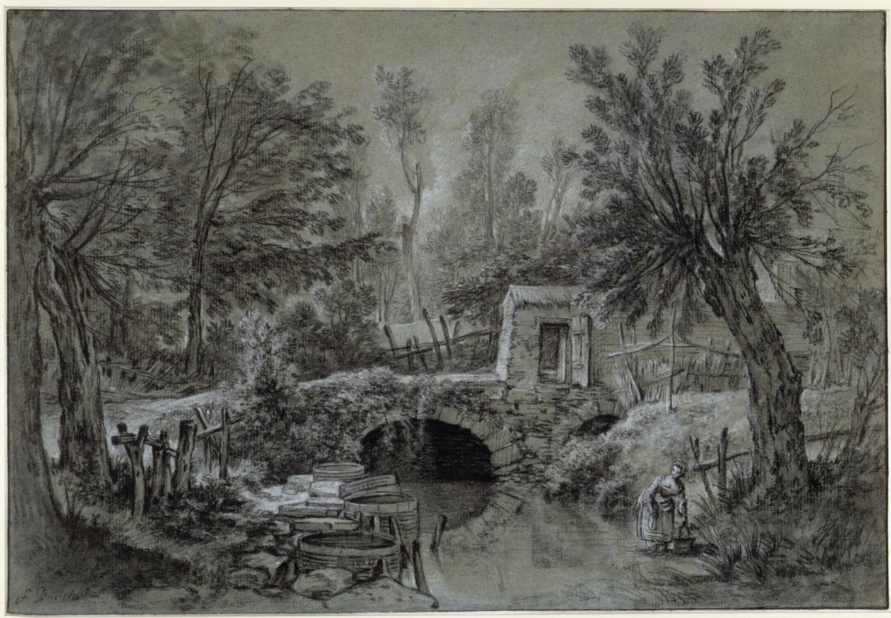 Táj patakkal és híddal alkotó: François Boucher