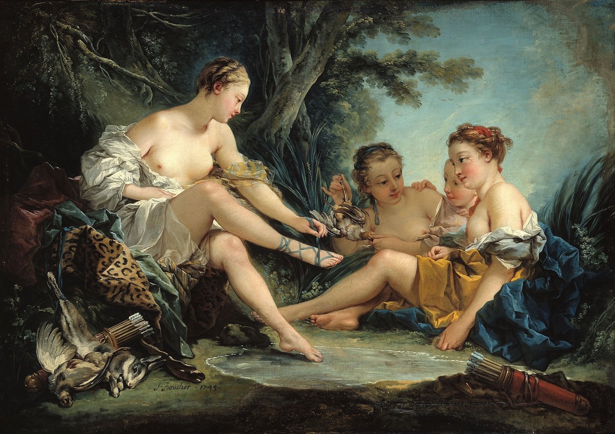 A nimfák pihenése a vadászatból való visszatérés után, más néven „Diana vadászatból való visszatérése” alkotó: François Boucher