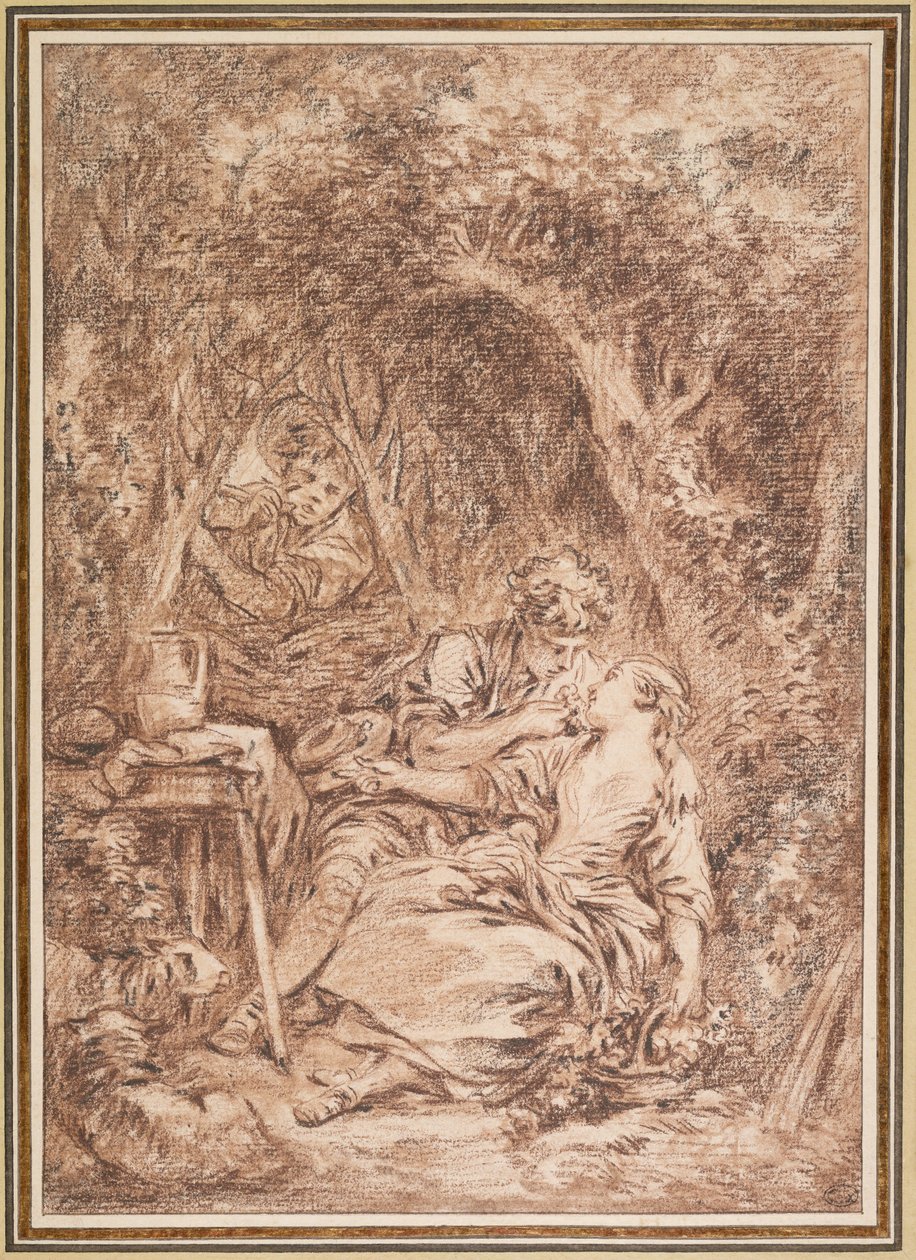 Meglepett szerelmesek (Annette és Lubin) alkotó: François Boucher