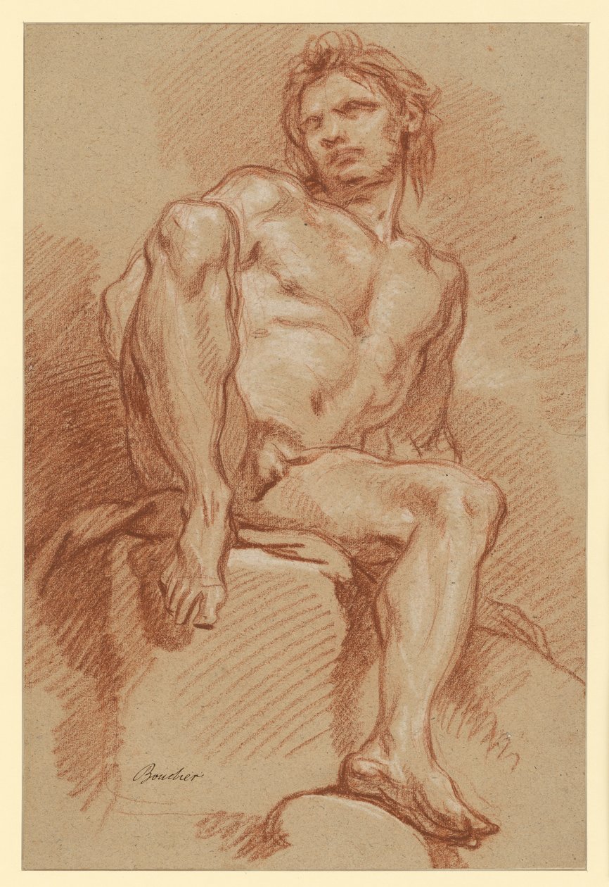 Férfi aktvázlat, ülő helyzetben, elölről nézve alkotó: François Boucher