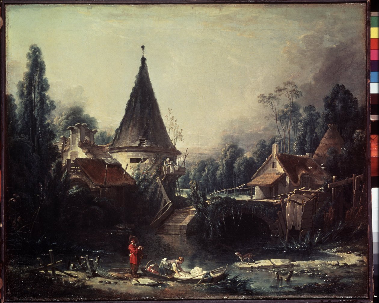 ""Táj Beauvais közelében"" (Beauvais melletti táj) Francois Boucher (1703-1770) festménye 1740 körül Méret: 49x58 cm Ermitázs Múzeum, Szentpétervár (Szentpétervár) alkotó: François Boucher