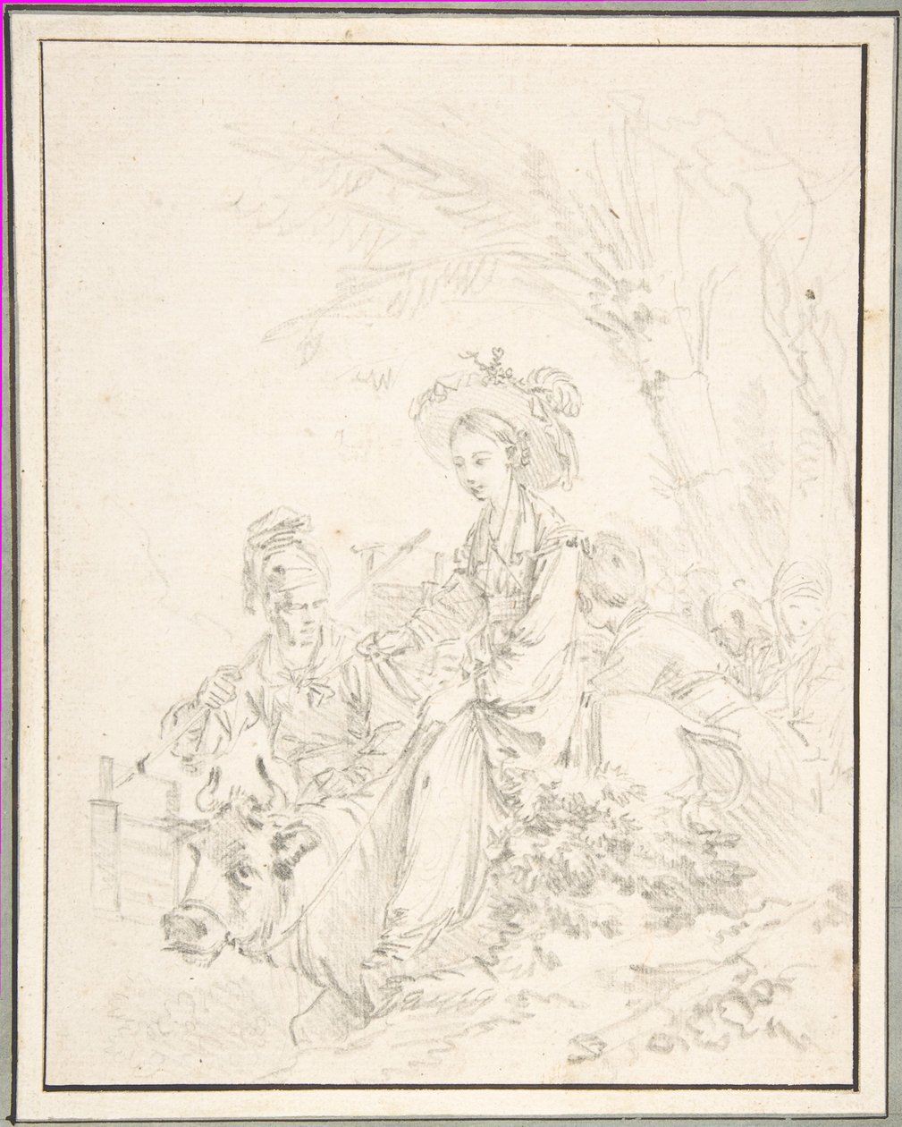 Paraszti lány, aki társai kíséretében ökrön lovagol alkotó: François Boucher