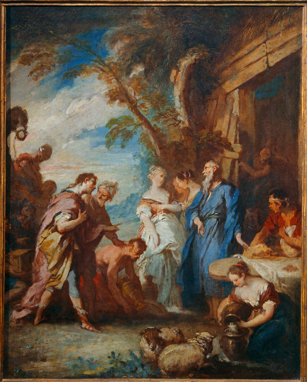 Rebeka átveszi Ábrahám ajándékait Eliezertől ... alkotó: François Boucher