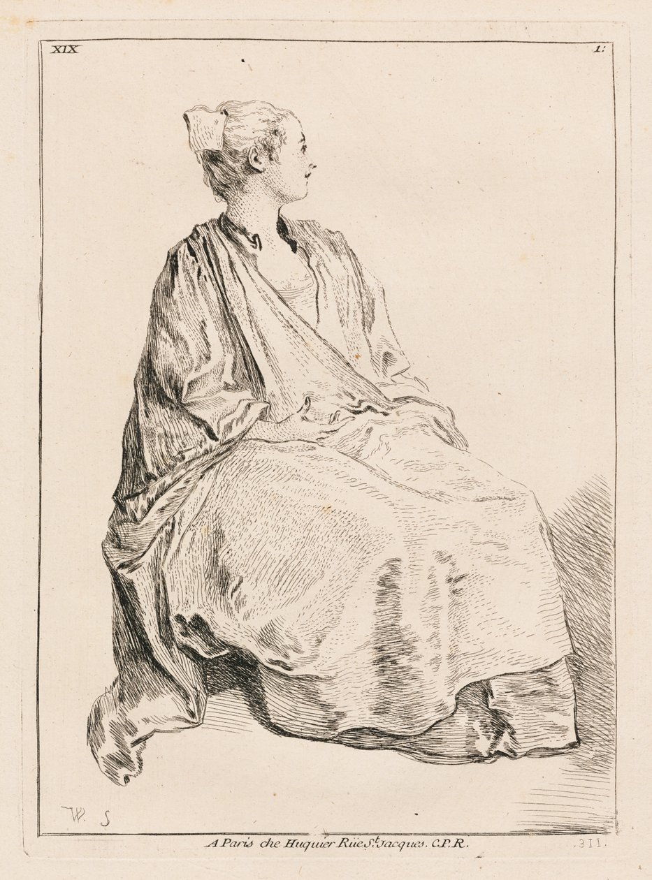 Jobbra néző ülő nő alkotó: François Boucher