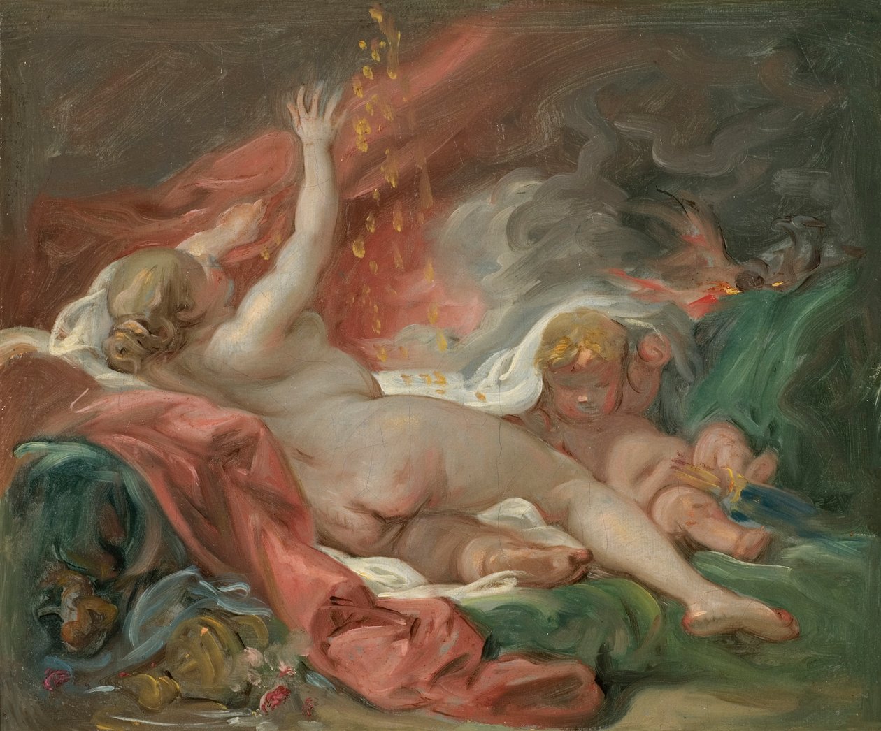 Tanulmány a Danae és az Aranyzápor számára, 1760 körül (olaj, vászon) alkotó: François Boucher