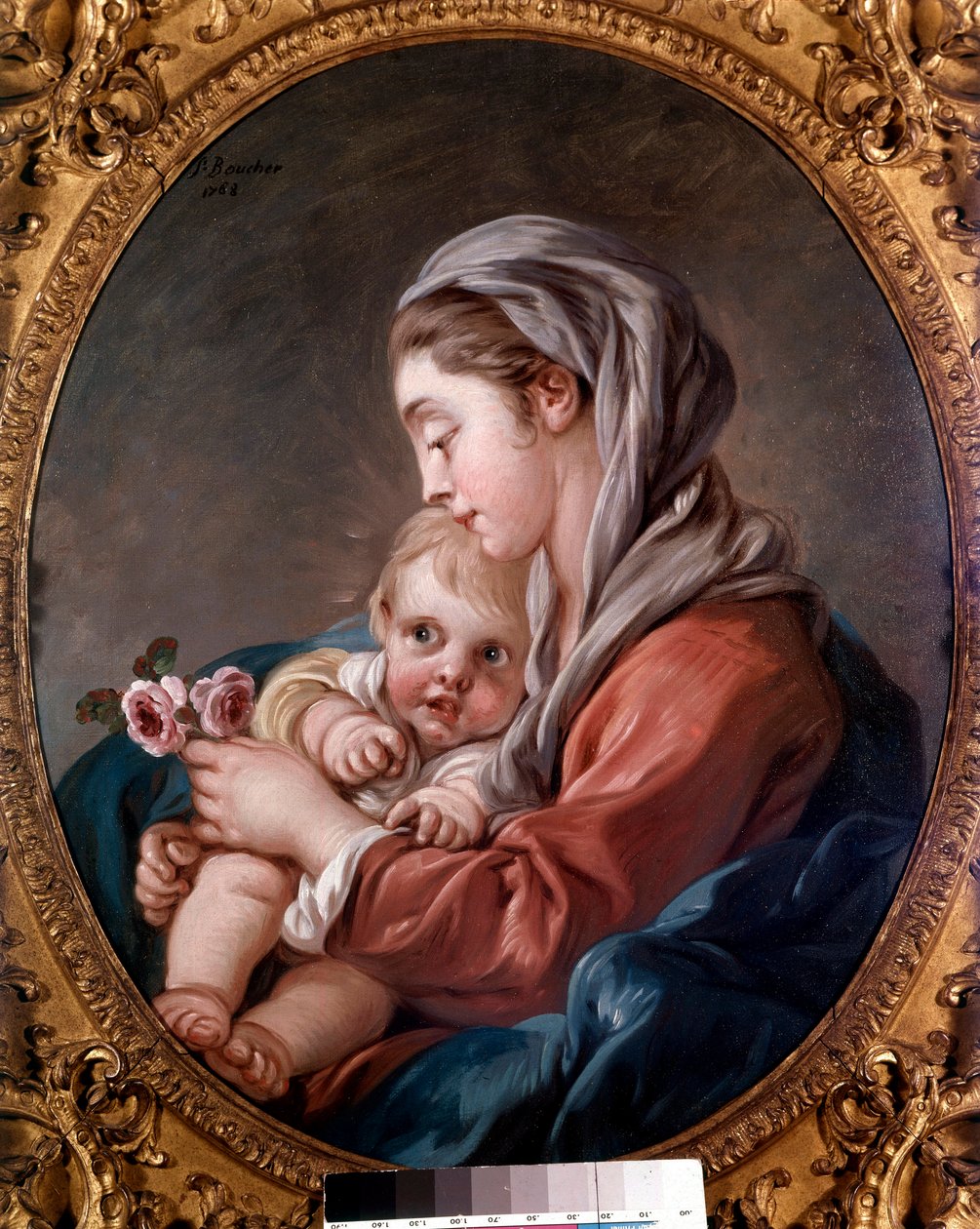 A Szűz és a Gyermek Jézus festménye, Francois Boucher (1703-1770) 18. századi magángyűjtemény. alkotó: François Boucher