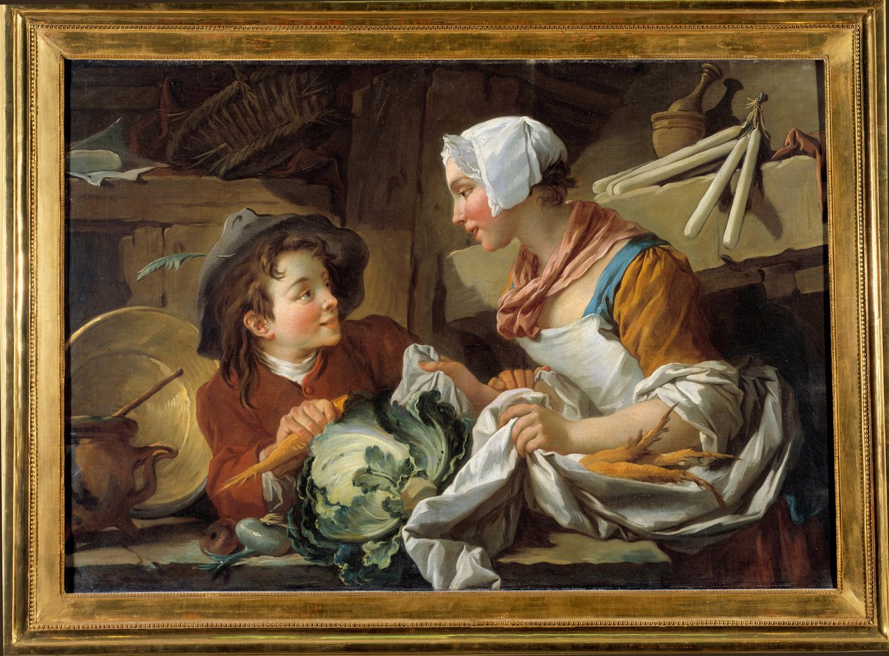A szakács és egy fiatalember Francois Boucher festménye (1703-1770) 1735. Musee de Sainte Cím alkotó: François Boucher