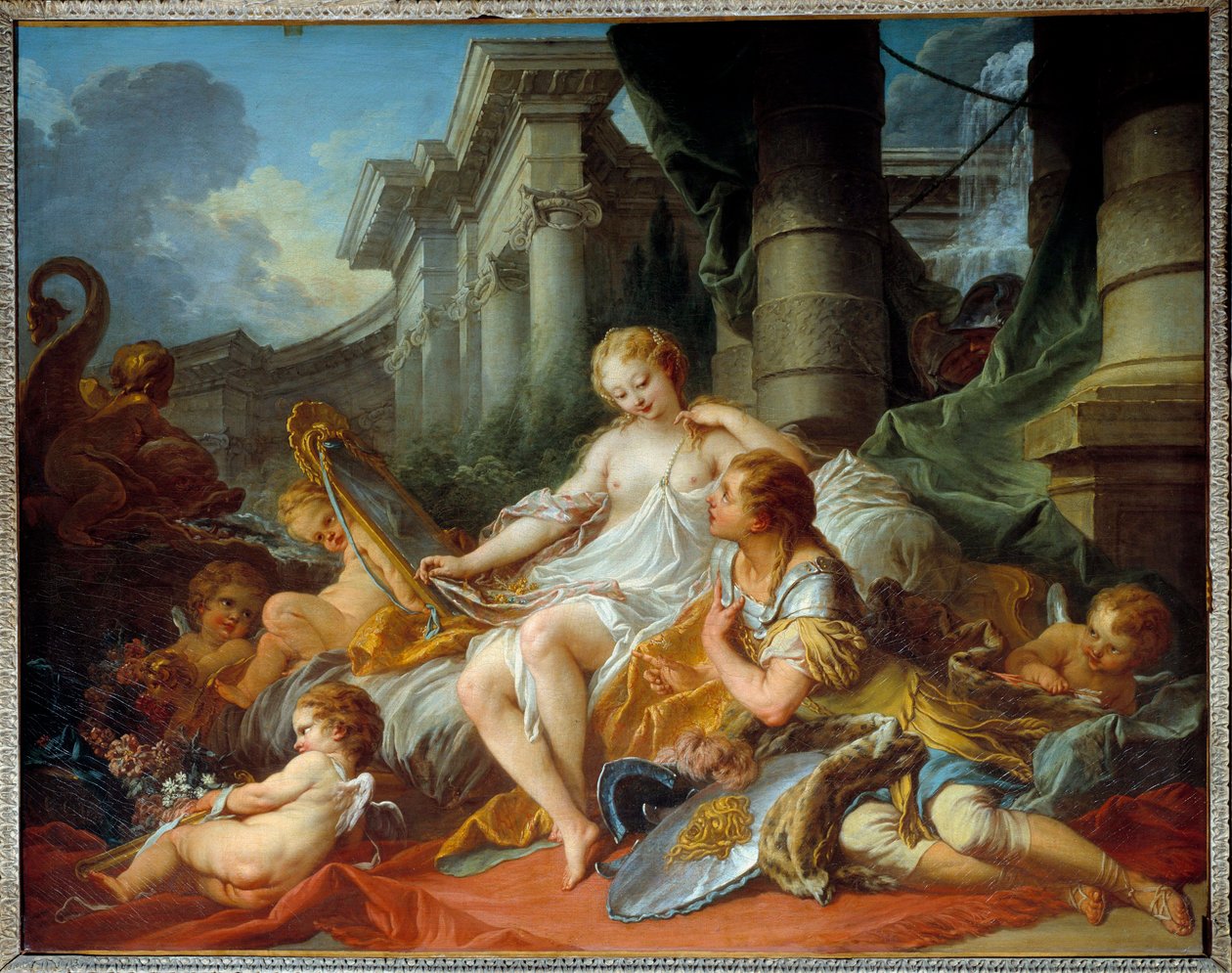 Renaud és Armide szerelme Torquato Tasso (a bögre néven ismert) „La Jerusalem delivree” (La gerusalemme liberata) jelenetének illusztrációja. Az elbűvölő Armide, amelyet nagyon szimbolikus Amours seduit vesz körül varázstükörének, Re lovagnak a segítségéve alkotó: François Boucher