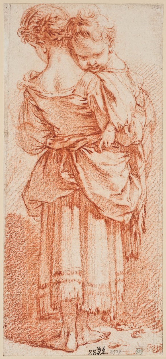 Fiatal nő, karjában gyermekkel, hátulról nézve alkotó: François Boucher