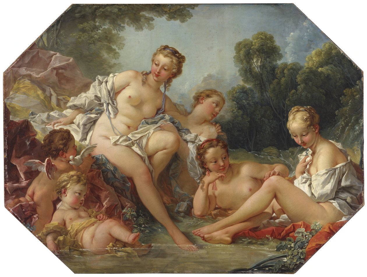 Vénusz fürdőjében, nimfák és amorok körében alkotó: François Boucher