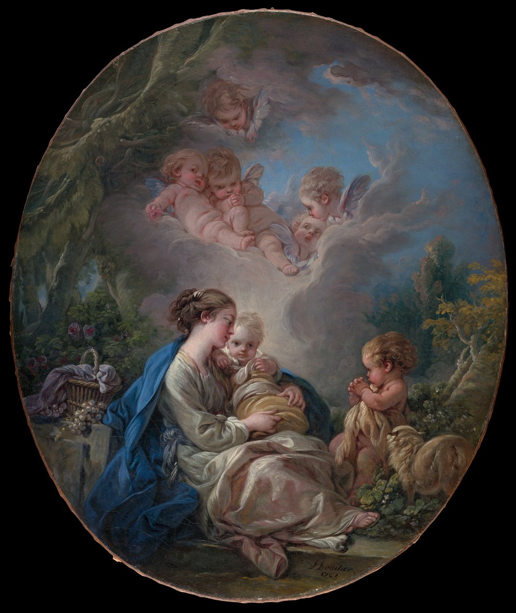 Szűz Mária a Gyermekkel, a fiatal Szent János Keresztelővel és angyalokkal alkotó: François Boucher