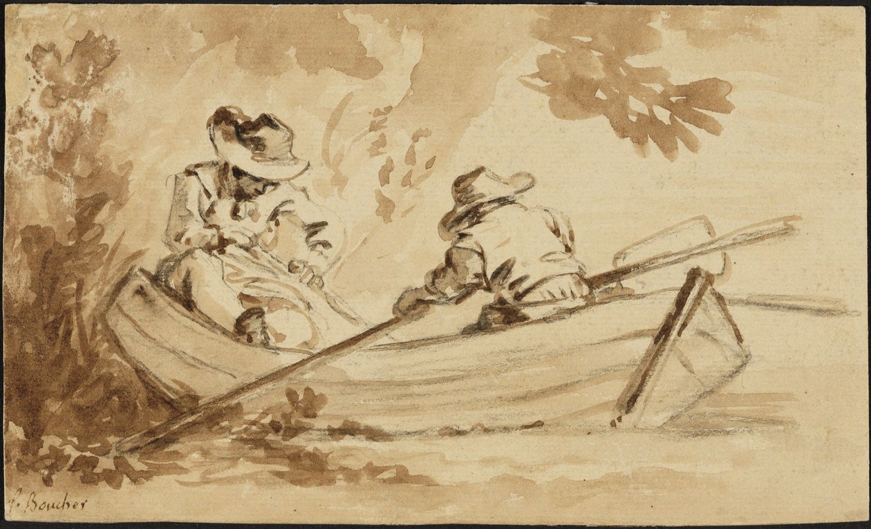 Két férfi egy evezős csónakban alkotó: François Boucher