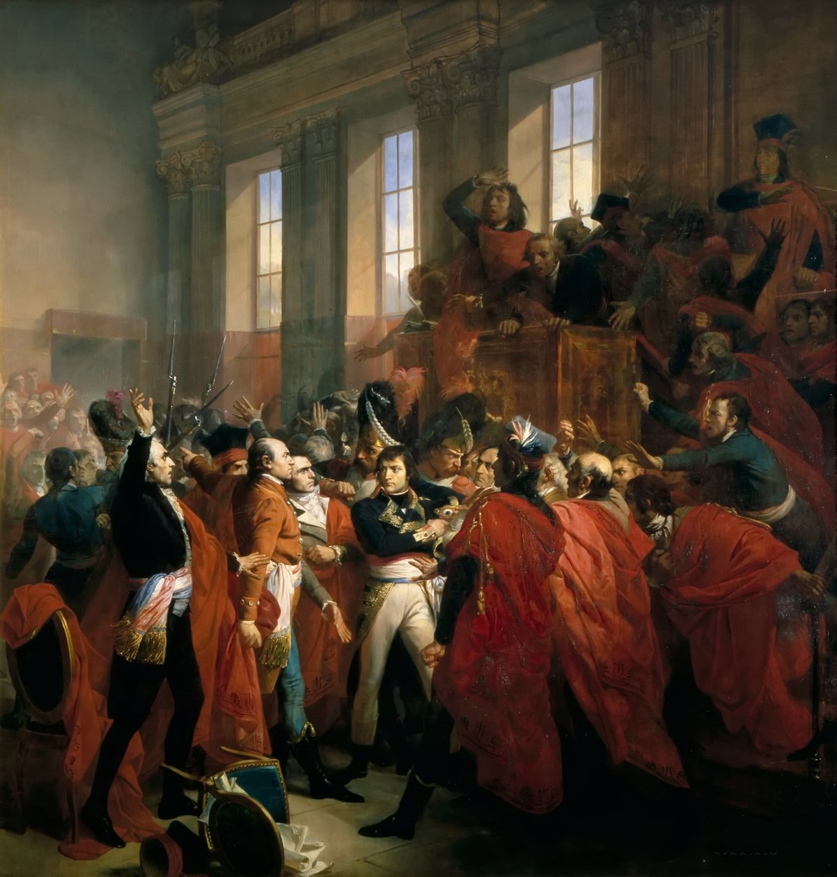 Bonaparte tábornok az Ötszázak Tanácsának tagjaitól körülvéve Saint-Cloudban, november 10. alkotó: Francois Bouchot